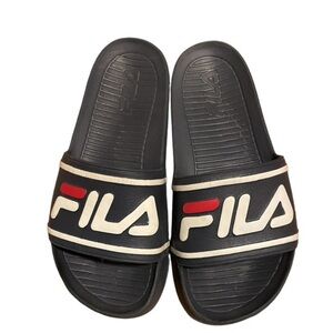FILA Sleek Slide ST Sandals Men’s Size 12 Black White Red NIB